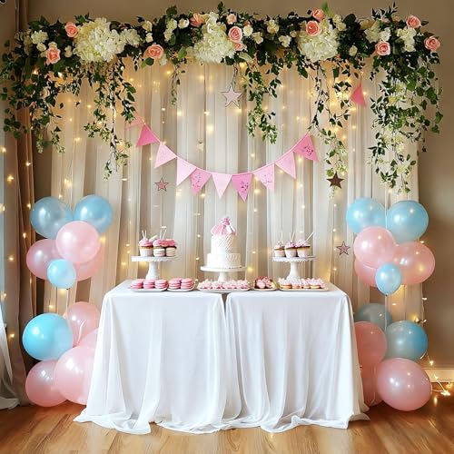 PARTISKY 10x10ft White Tulle Backdrop Curtain with Lights String for Parites, Sheer Backdrop Curtains for Wedding Baby Shower Birthday Party Photo Shoot Decorations - Image 3
