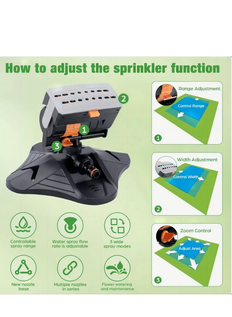 SYOSI Mini Turbo Oscillating Sprinkler, Garden Sprinkler with Large Base, Water Sprinkler for Yard, Adjustable Width, Range and Flow Rate, 16 Nozzles - Image 5