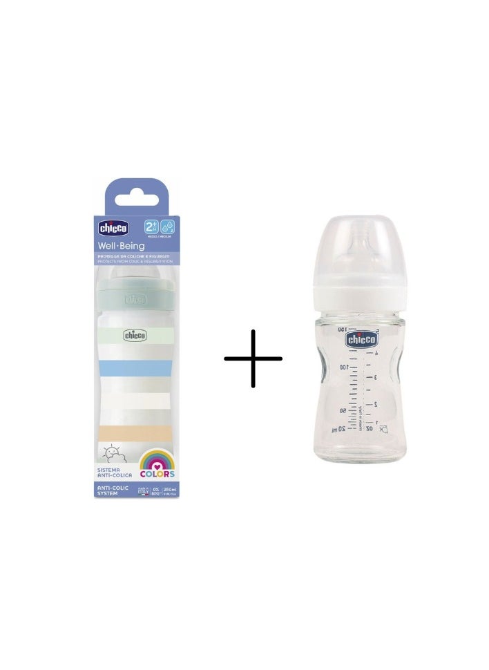 Chicco Well-Being Plastic Feeding Bottle for Boy, 250 ml Capacity, White/Green + Glass feeding bottle 150ml - pzsku/Z2A11EFF119734F28EA92Z/45/_/1724274179/be28d73f-ab15-46df-9c9b-e8692847ec2a