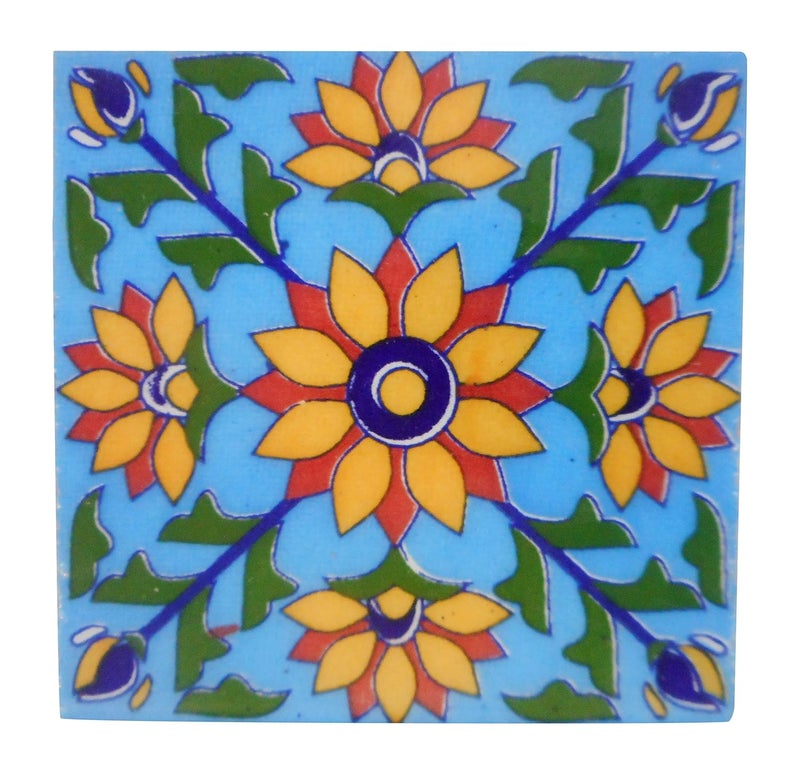 SHIVKRIPA Blue Art Pottery Ceramic Handmade Tiles 75 x 75 x 05 cm Multicolour Pack of 6
