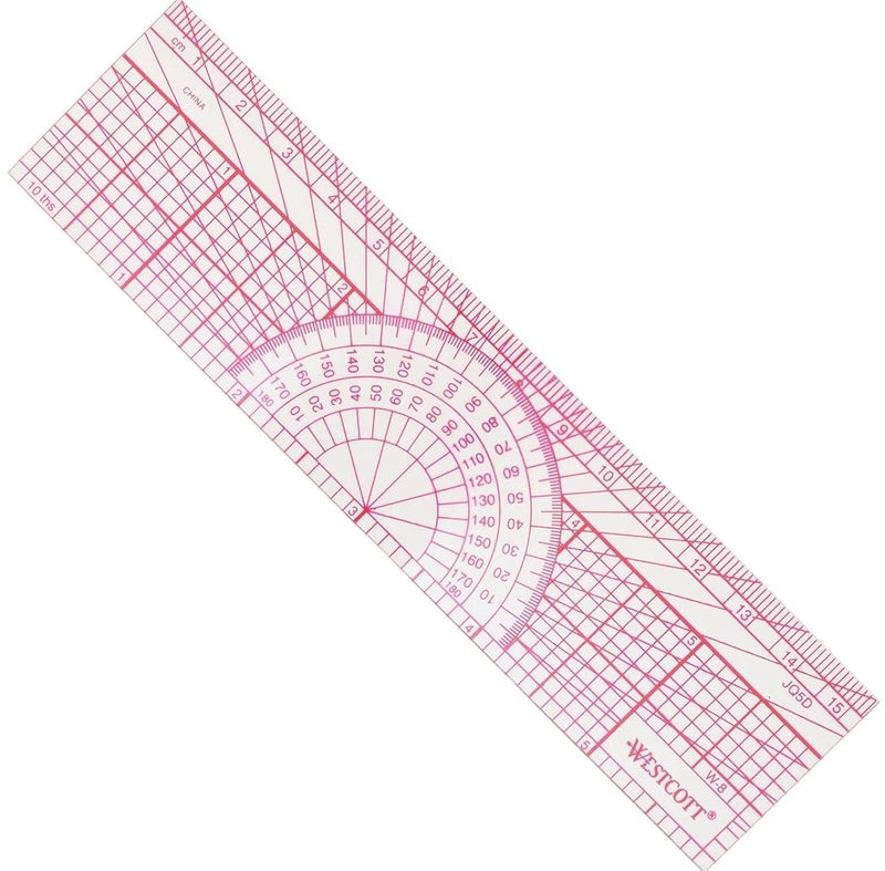 Westcott Engineers' Protractor Ruler, 6" (15cm), Transparent - Image 1