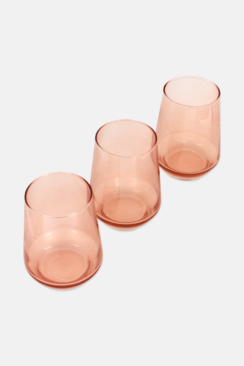 Muy Mucho 3 Pcs Solid Crystal Water Glass Set 370 ml, Pastel Pink - Image 3