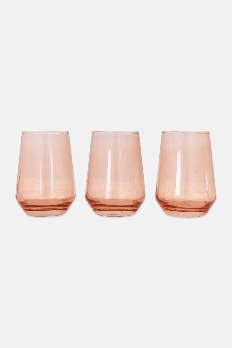 Muy Mucho 3 Pcs Solid Crystal Water Glass Set 370 ml, Pastel Pink - Image 1