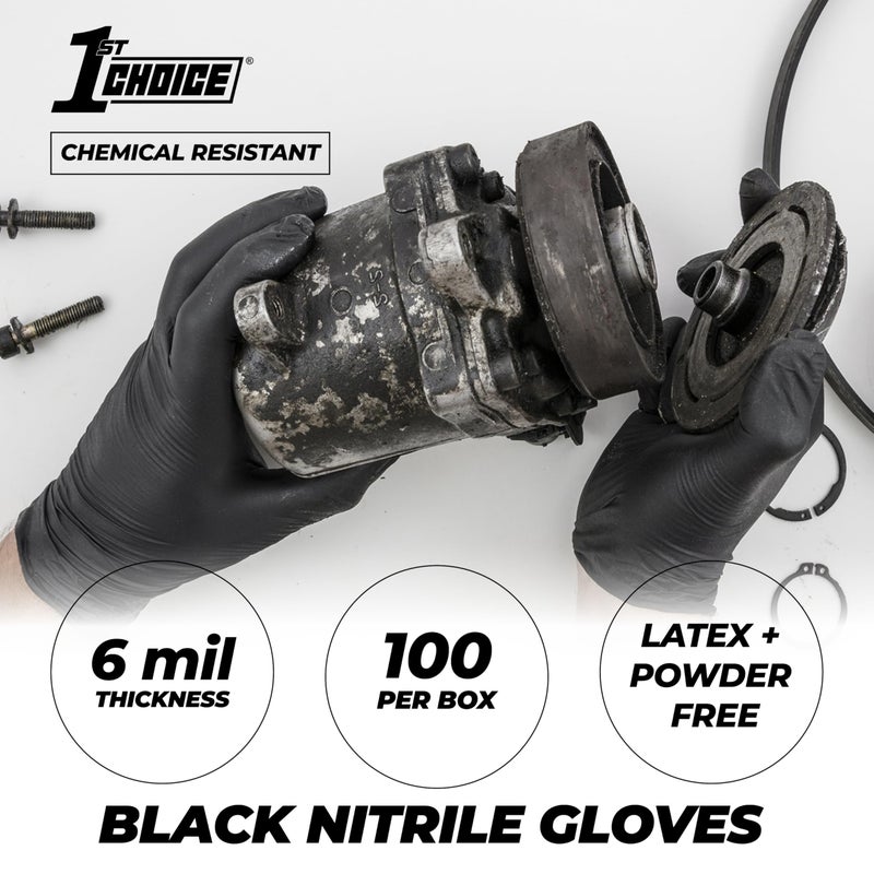 1st Choice Black Nitrile Gloves, Disposable, Latex-Free, 6 Mil, Textured, for Mechanics, Cleaning, Home X-Large Box of 100 - Image 2