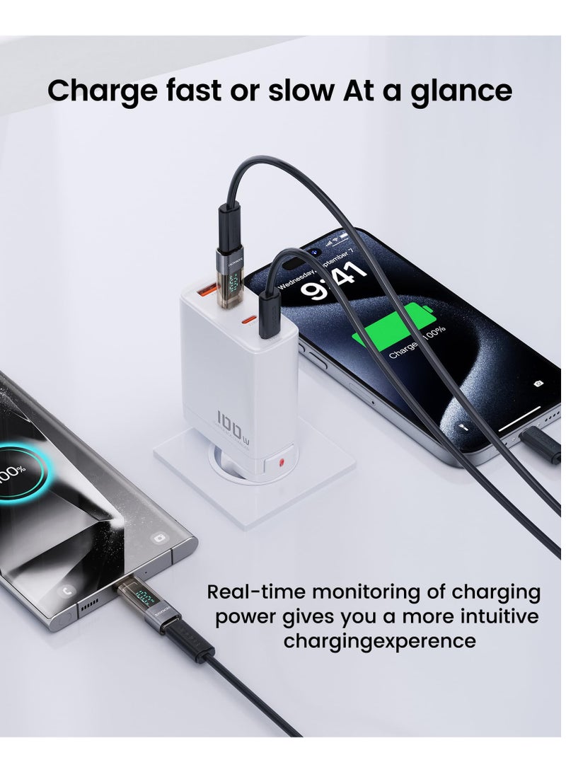 USB C Adapter USB C Female to USB C Male Extension Adapter Type C Power Meter Tester with LED Display for iPad Pro iPhone 15 Pro Max MacBook Pro Laptop and All USB C Cable 2Pack  - Image 2