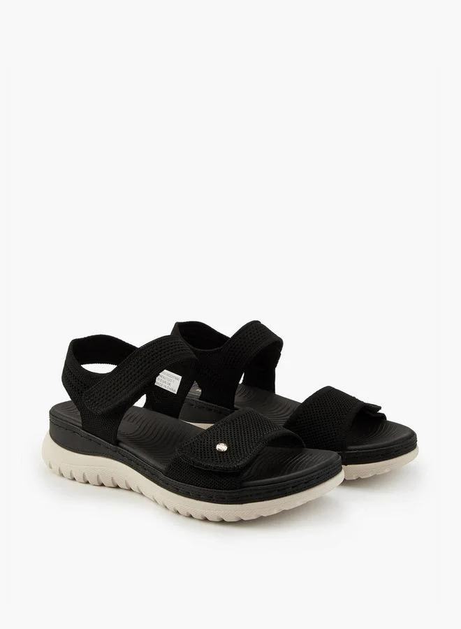 Flora Bella By Shoexpress Textured Open Toe Sandals with Hook and Loop Closure