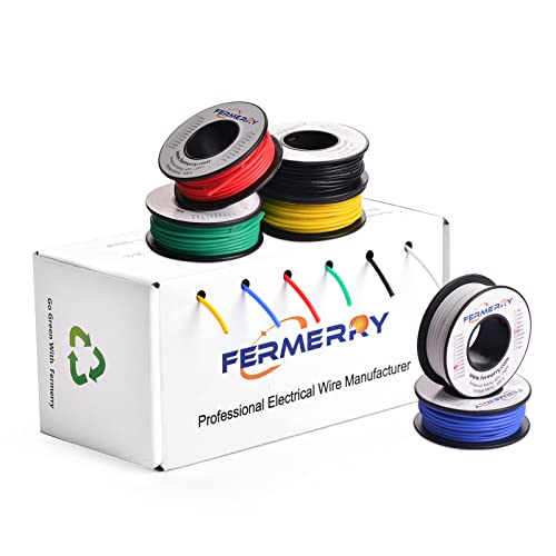 Fermerry 22 AWG Solid Core Wire Spool 25ft Each 6 Colors Flexible 22 Gauge Hook up Wire Kit Electrical Tinned Copper Wire PVC - Image 1