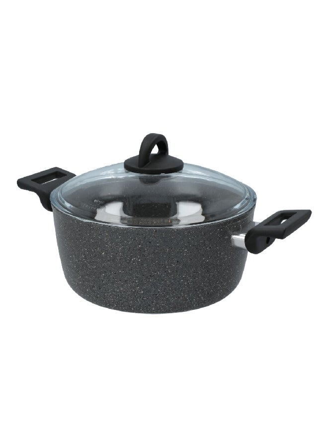 illa Non-Stick Aluminum Casserole with Lid and Ergonomic Handle Black and Clear 24 cm PW8424 - Image 2