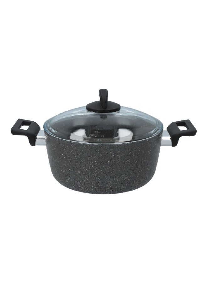 illa Non-Stick Aluminum Casserole with Lid and Ergonomic Handle Black and Clear 24 cm PW8424 - Image 1
