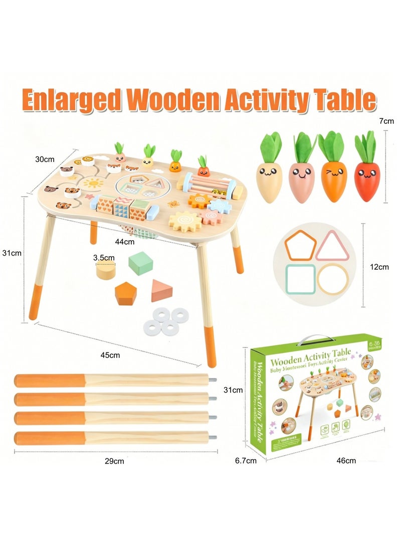 XICEN Wooden Activity Table for Toddlers,  6-in-1 Montessori Sensory Play Table with Shape Sorter,  Rotating Gear and Storage Net, Early Development Activity Center for Baby Aged 6 Months+,  Improve Fine Motor Skills - Image 2