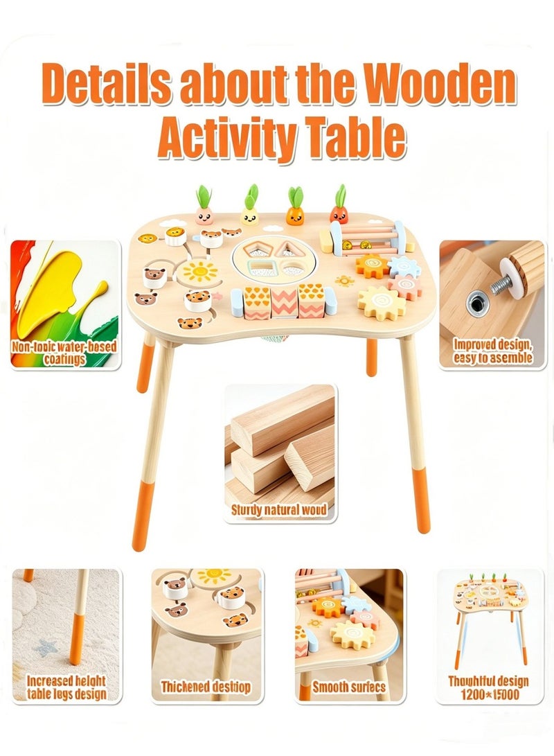 XICEN Wooden Activity Table for Toddlers,  6-in-1 Montessori Sensory Play Table with Shape Sorter,  Rotating Gear and Storage Net, Early Development Activity Center for Baby Aged 6 Months+,  Improve Fine Motor Skills - Image 3