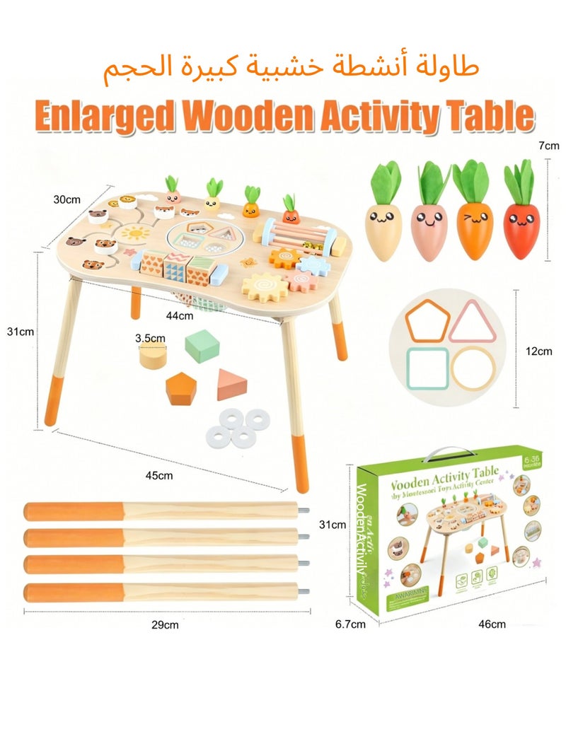 XICEN Wooden Activity Table for Toddlers,  6-in-1 Montessori Sensory Play Table with Shape Sorter,  Rotating Gear and Storage Net, Early Development Activity Center for Baby Aged 6 Months+,  Improve Fine Motor Skills - Image 2