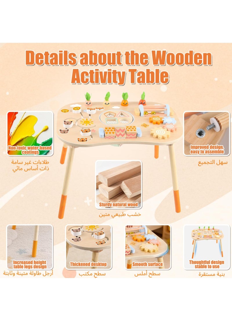 XICEN Wooden Activity Table for Toddlers,  6-in-1 Montessori Sensory Play Table with Shape Sorter,  Rotating Gear and Storage Net, Early Development Activity Center for Baby Aged 6 Months+,  Improve Fine Motor Skills - Image 4