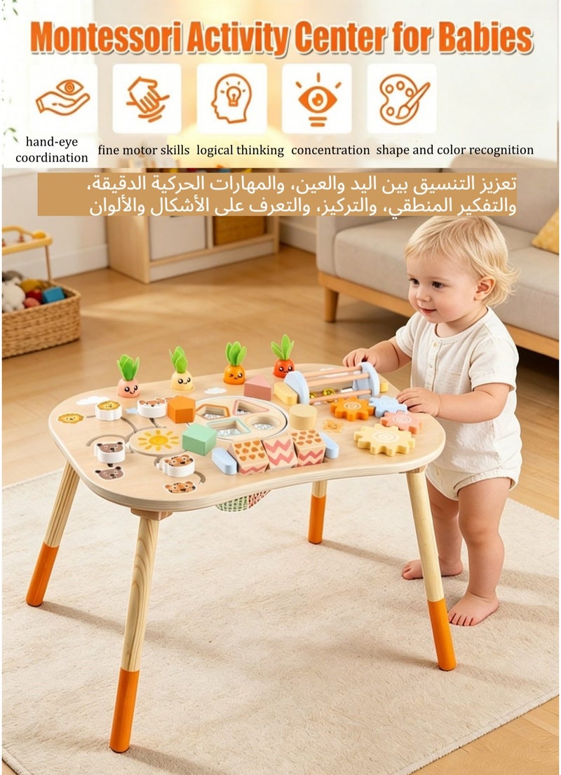 XICEN Wooden Activity Table for Toddlers,  6-in-1 Montessori Sensory Play Table with Shape Sorter,  Rotating Gear and Storage Net, Early Development Activity Center for Baby Aged 6 Months+,  Improve Fine Motor Skills - Image 5