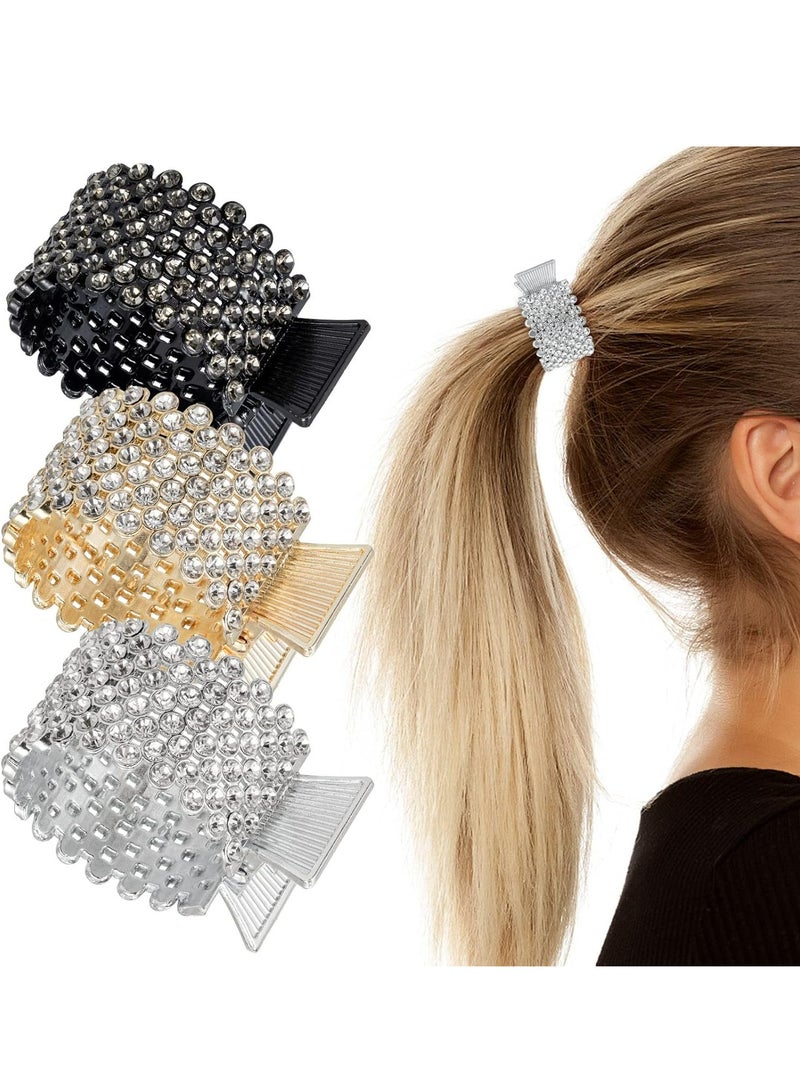 أوزيغالور 3 قطع مشابك ذيل حصان من حجر الراين، مشابك شعر معدنية على شكل قرش للنساء والفتيات - Image 1