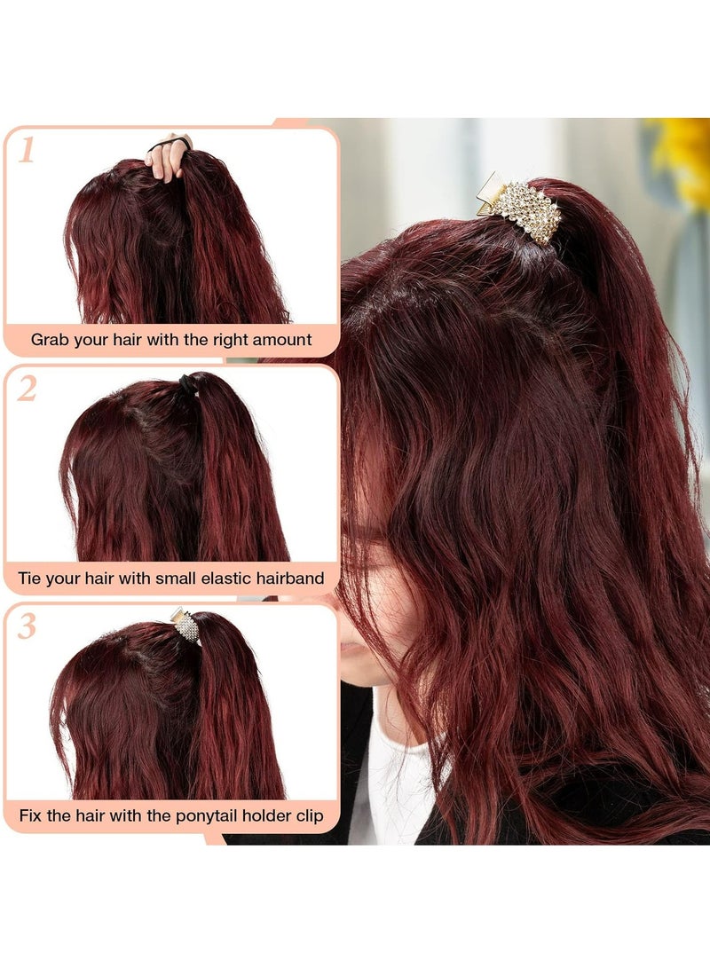 أوزيغالور 3 قطع مشابك ذيل حصان من حجر الراين، مشابك شعر معدنية على شكل قرش للنساء والفتيات - Image 2