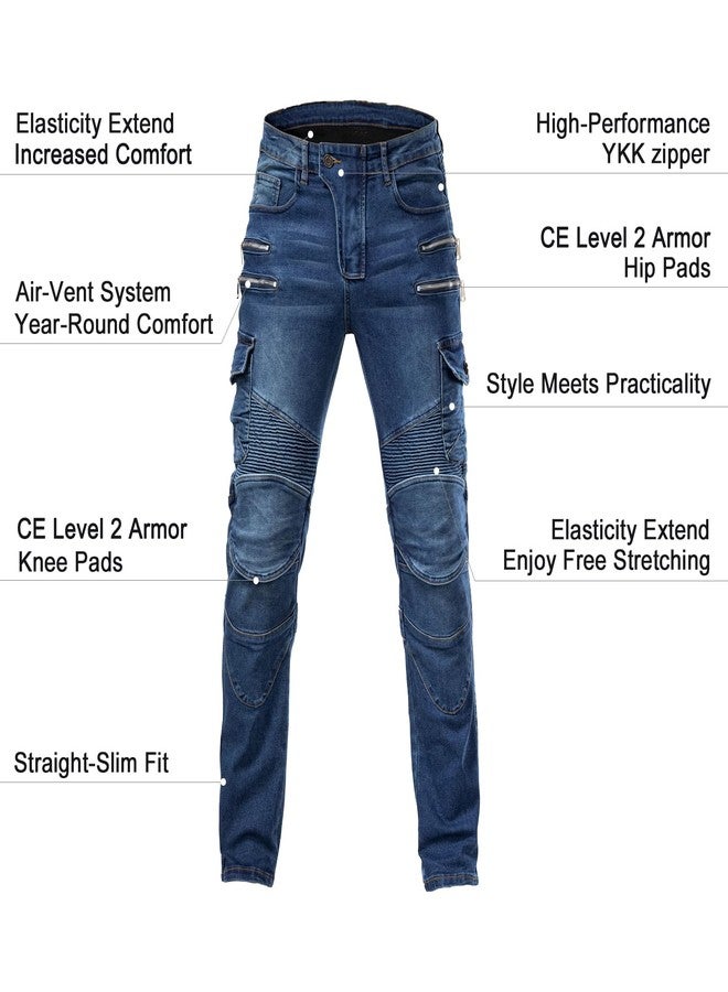 ForMTRider Motorcycle Riding Pants Protective Motorbike Jeans with CE Armor Adjustable Air-Vents for All-Season Riding Comfort, Blue, 36W x 31L - Image 4