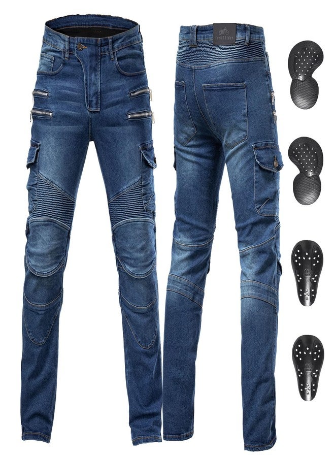 ForMTRider Motorcycle Riding Pants Protective Motorbike Jeans with CE Armor Adjustable Air-Vents for All-Season Riding Comfort, Blue, 36W x 31L - Image 1
