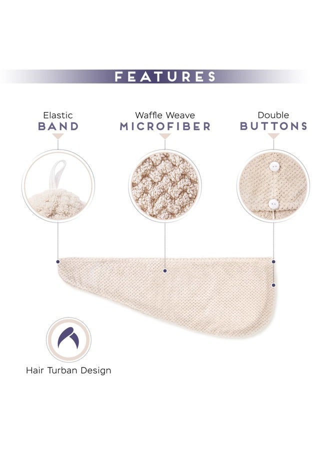 SimpleField 2 Pack Microfiber Hair Towel Wrap for Women, Anti Frizz Quick Drying Hair Turban for All Hair Style, Absorbent and Lightweight (Beige) - Image 3