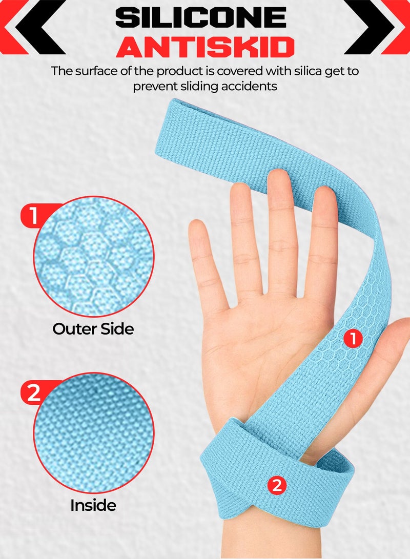 FIT TRIBE Weight Lifting Straps, Gym Straps for Weight Lifting Support, Powerlifting, Bodybuilding & Fitness, Adjustable Wrist Straps for Men & Women - Strength Training Gym Accessories (Light Blue) - Image 4