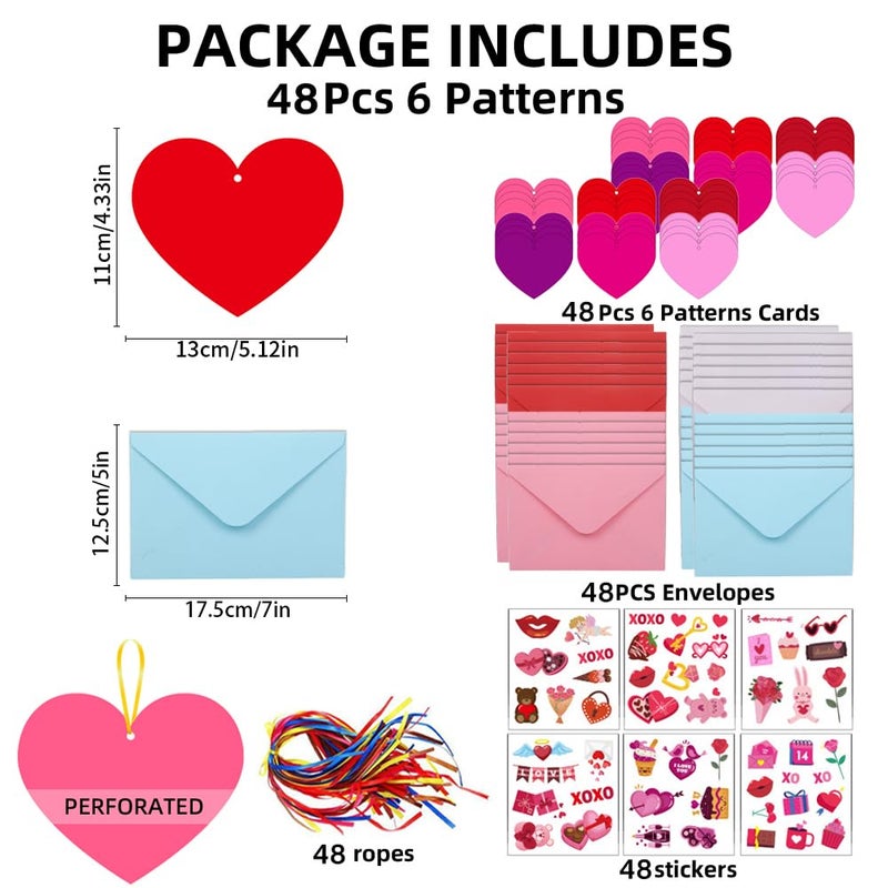 Colodeol 48 Pack Valentine's Day Heart Craft Kits for Kids Valentines DIY Heart-Shaped Card Kits with Stickers and Envelopes Valentines Day Hanging Multicolor Hearts Crafts for Classroom Activity - Image 2
