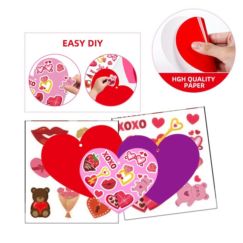 Colodeol 48 Pack Valentine's Day Heart Craft Kits for Kids Valentines DIY Heart-Shaped Card Kits with Stickers and Envelopes Valentines Day Hanging Multicolor Hearts Crafts for Classroom Activity - Image 3