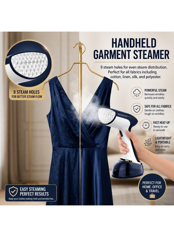 Silver Love Garment Steamer 1500W, 360ml Water Tank, 9-Hole Steam Nozzle, Fast Heat-Up in 38 Seconds, Portable Handheld Clothes Steamer for Home & Travel, Blue/White - Image 4
