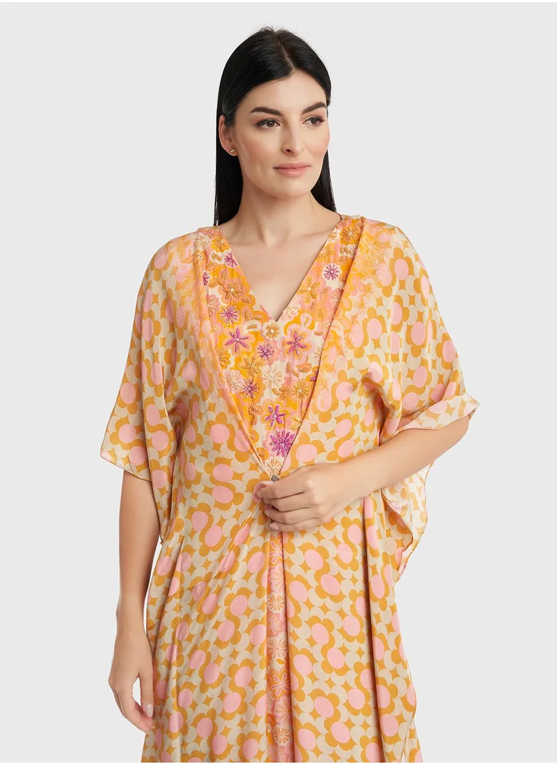 KASHKHA Viscose Digital Abstract Print Poncho Dress