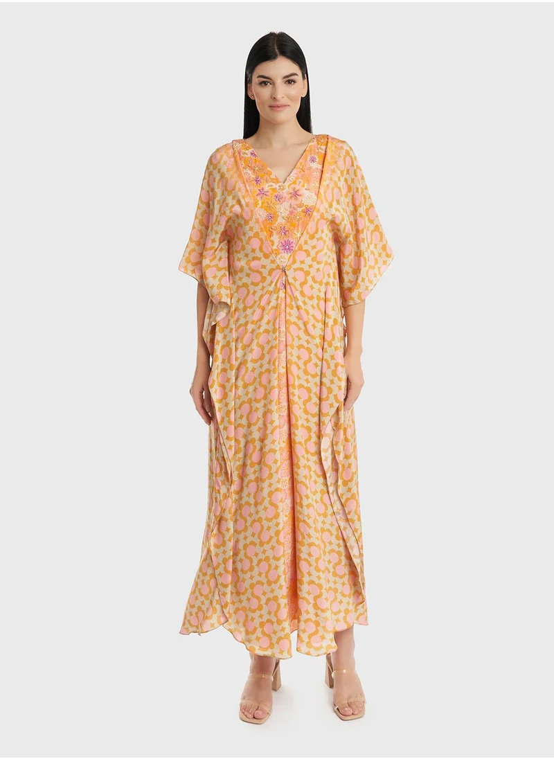 KASHKHA Viscose Digital Abstract Print Poncho Dress