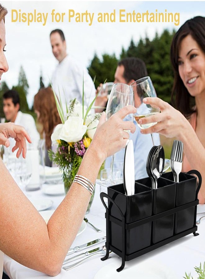 ECOIOU Cutlery Holder with Drain Holes, Dishwasher Safe Silverware Caddy for Party, Kitchen Counter, 3pcs Bins Set Countertop Utensil Holder for Spoons, Forks and Knives, Black - Image 5