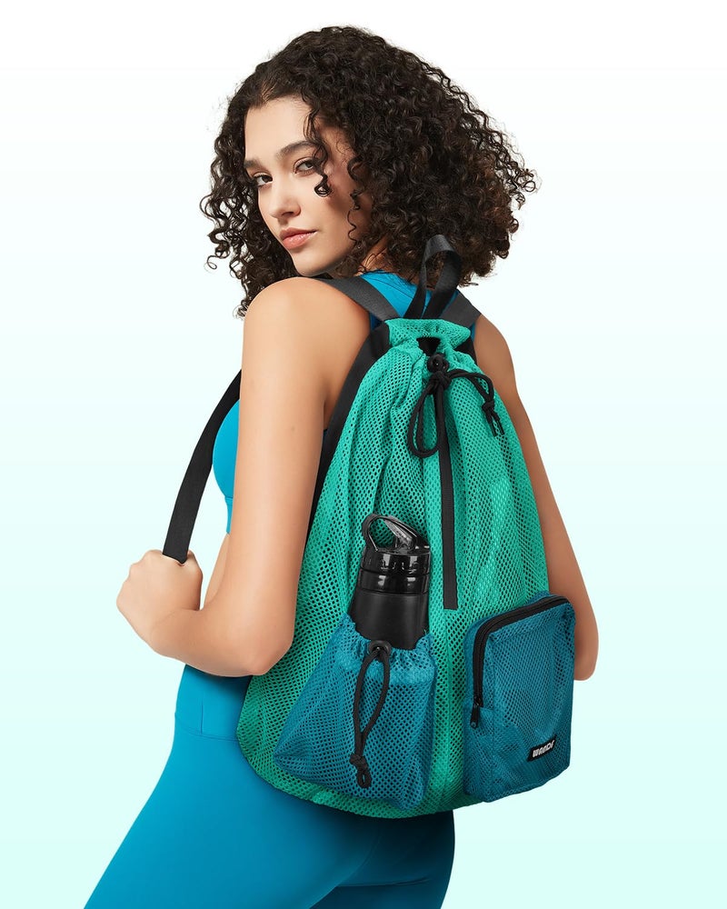 WANDF Swim Bag Mesh Drawstring Backpack with Wet Pocket Beach Bag for Swimming Pool Gym Workout Men and Women (Turquoise) - Image 4
