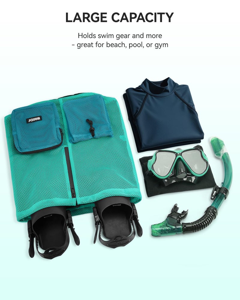 WANDF Swim Bag Mesh Drawstring Backpack with Wet Pocket Beach Bag for Swimming Pool Gym Workout Men and Women (Turquoise) - Image 3