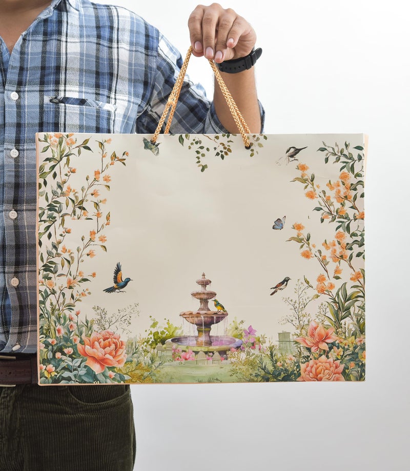 PPJ ® - WEDDING FOUNTAIN FLOWERS (10 Pcs.) (WEDDING) PAPER CARRY BAG, 17 Inch X 13 Inch X 4 Inch for DIWALI/WEDDING/FUNCTION/BIRTHDAY/RETURN GIFTS/CHRISTMAS/GIFT BAGS/GIFT COVERS (Pack of 10) - Image 2