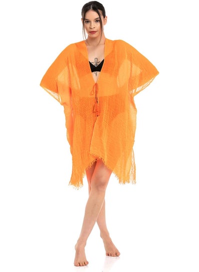 Saria Moda Saria Mood Women's Neon Orange Self-Tassel Pareo  - Image 2