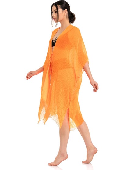 Saria Moda Saria Mood Women's Neon Orange Self-Tassel Pareo  - Image 1