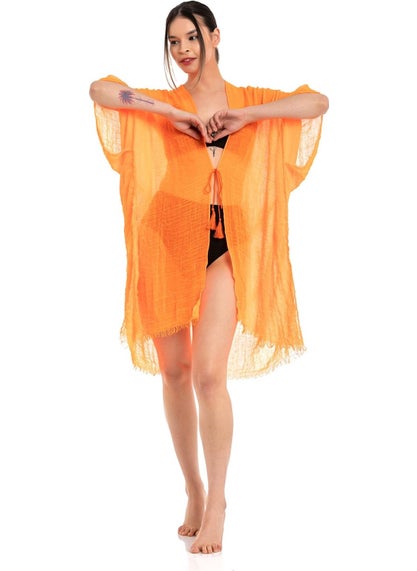 Saria Moda Saria Mood Women's Neon Orange Self-Tassel Pareo  - Image 3