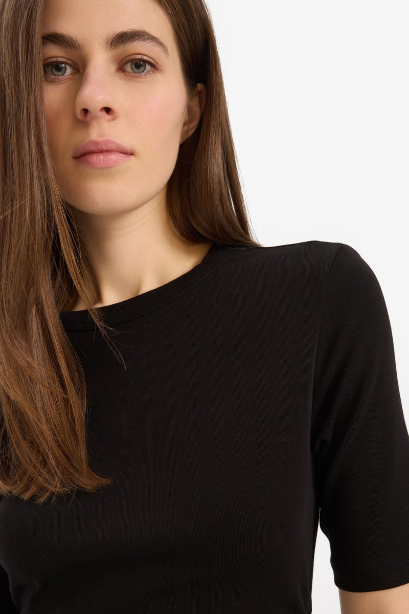 DeFacto Woman Bodycon Crew Neck Basic Rib Short Sleeve Midi Dress  - Image 4