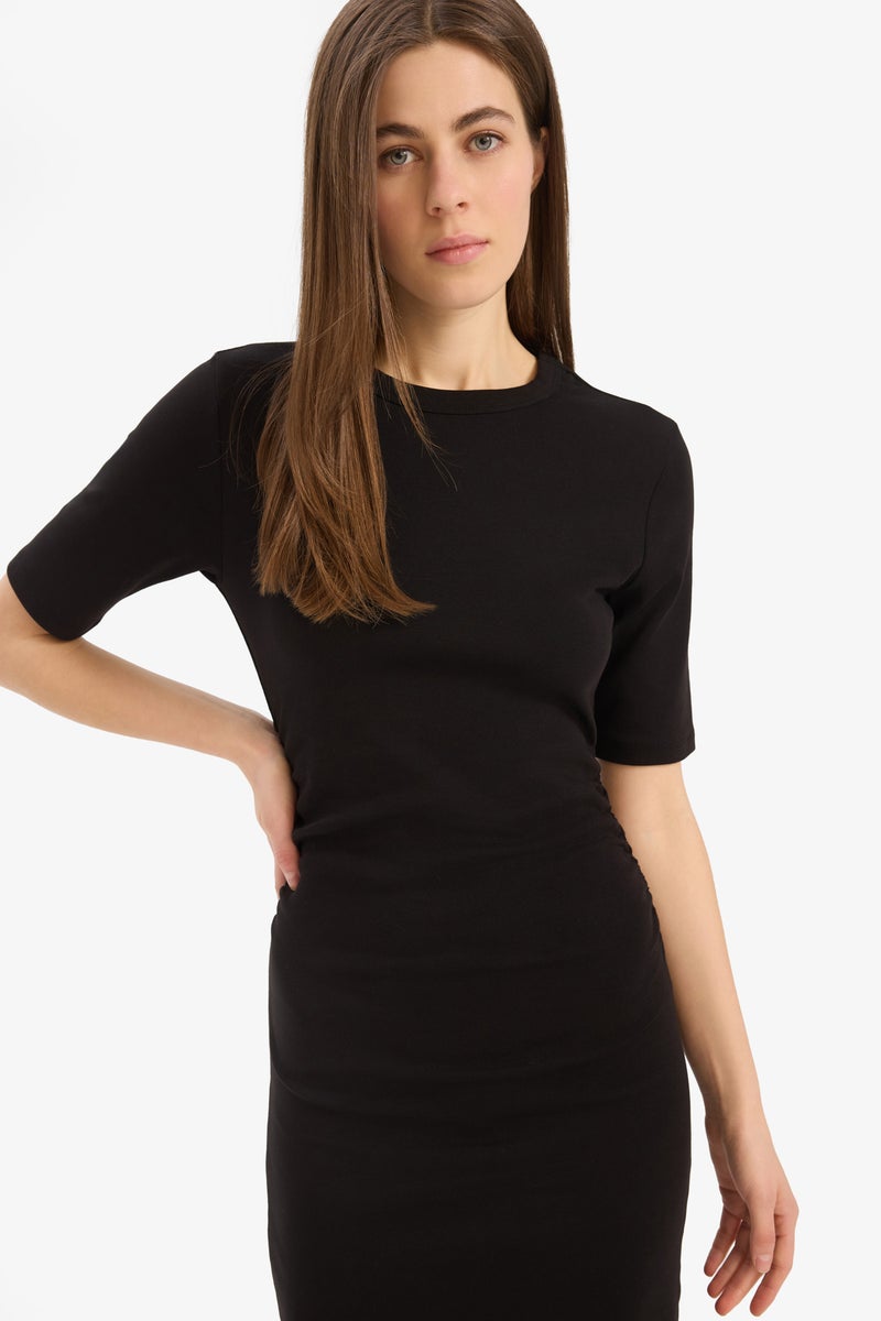DeFacto Woman Bodycon Crew Neck Basic Rib Short Sleeve Midi Dress  - Image 3
