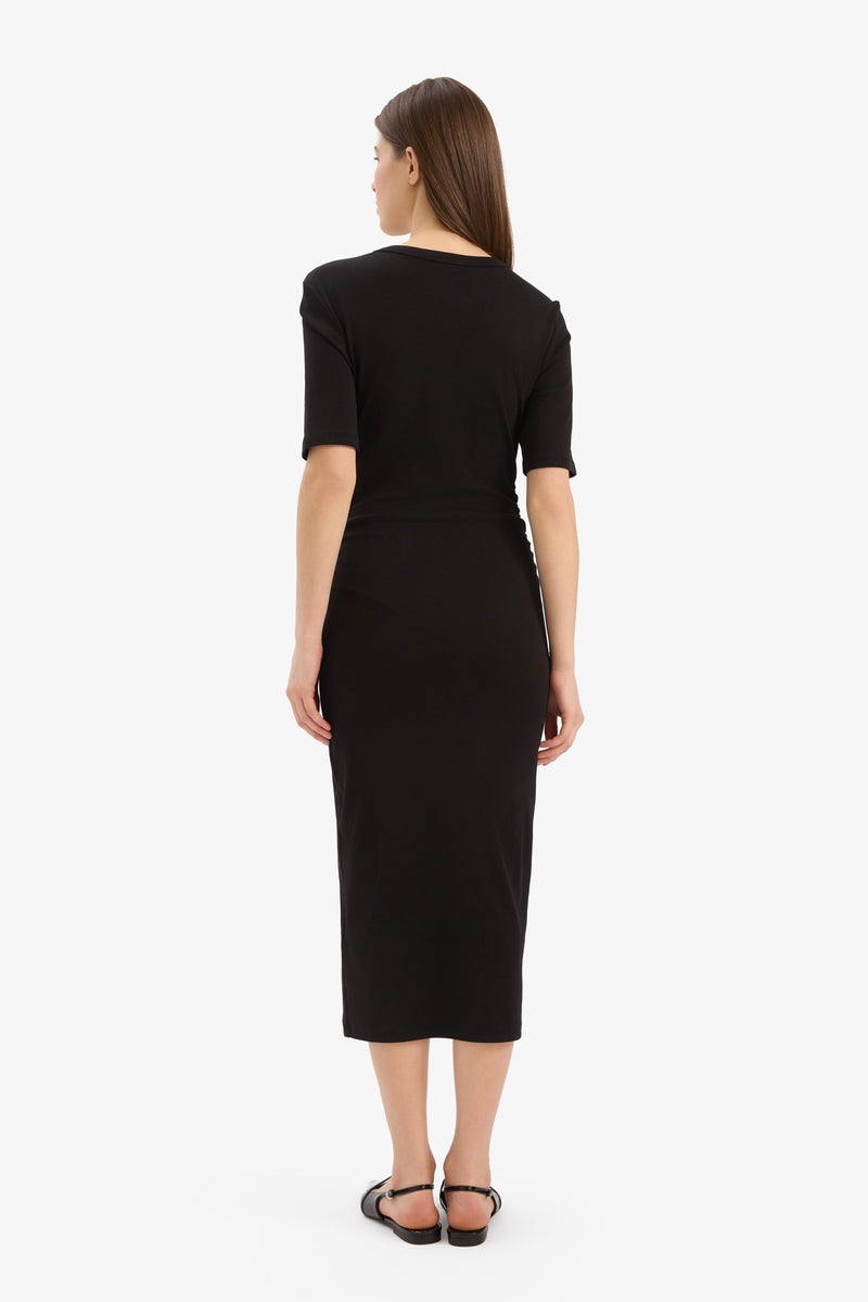 DeFacto Woman Bodycon Crew Neck Basic Rib Short Sleeve Midi Dress  - Image 2