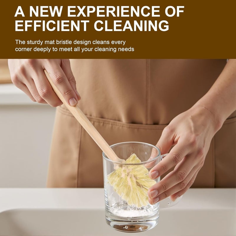 DEBETOOL 2Pack Natural Wooden Bottle Brush with Sisal Bristles Long Handle Bottle Brush Cleaner for Wide Mouth Jars Water Bottles Cups Glasses Baby Bottles NonScratch - Image 3