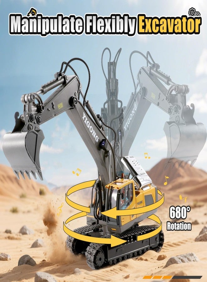 LUDILO Remote Control Excavator Toys for Ages 5-7, 11CH 2400mAh 2.4GHz RC Cars Construction Toy Truck Digger Metal Shovel Sound Light, Kids Boys Toys Age 4-6-8 Birthday Gifts for 5 6 7 8 Year Old Boys - Image 2