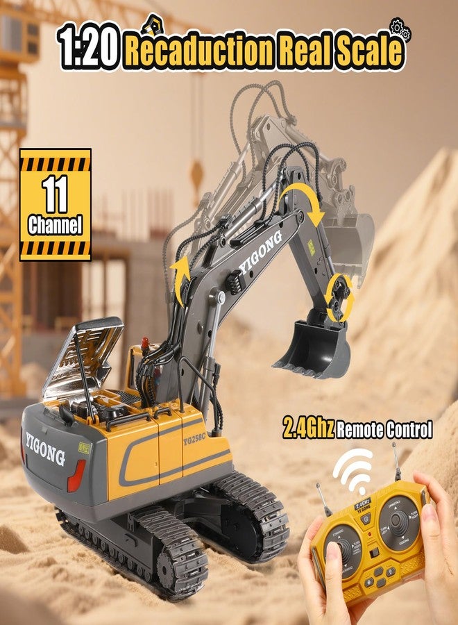 LUDILO Remote Control Excavator Toys for Ages 5-7, 11CH 2400mAh 2.4GHz RC Cars Construction Toy Truck Digger Metal Shovel Sound Light, Kids Boys Toys Age 4-6-8 Birthday Gifts for 5 6 7 8 Year Old Boys - Image 5