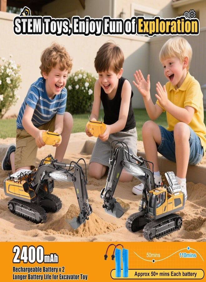 LUDILO Remote Control Excavator Toys for Ages 5-7, 11CH 2400mAh 2.4GHz RC Cars Construction Toy Truck Digger Metal Shovel Sound Light, Kids Boys Toys Age 4-6-8 Birthday Gifts for 5 6 7 8 Year Old Boys - Image 3