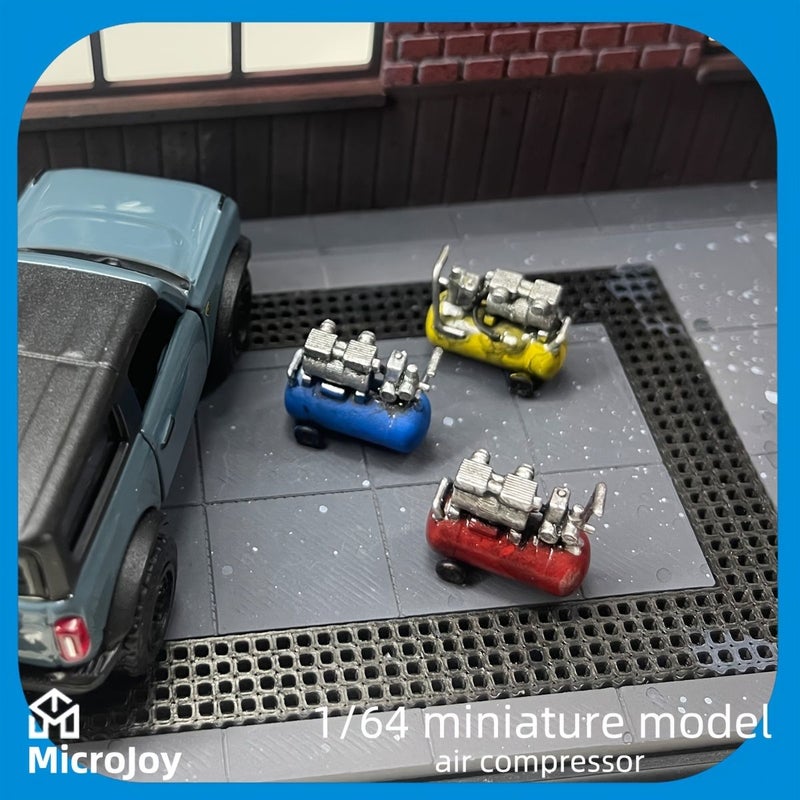 A 1 64 Scale Miniature Repair Shop Scene With Red Boxed Compressor And Vintage Car - Image 5