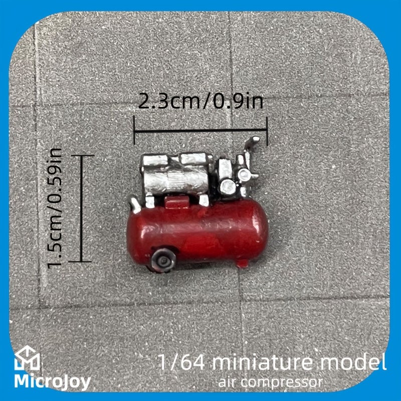 A 1 64 Scale Miniature Repair Shop Scene With Red Boxed Compressor And Vintage Car - Image 1