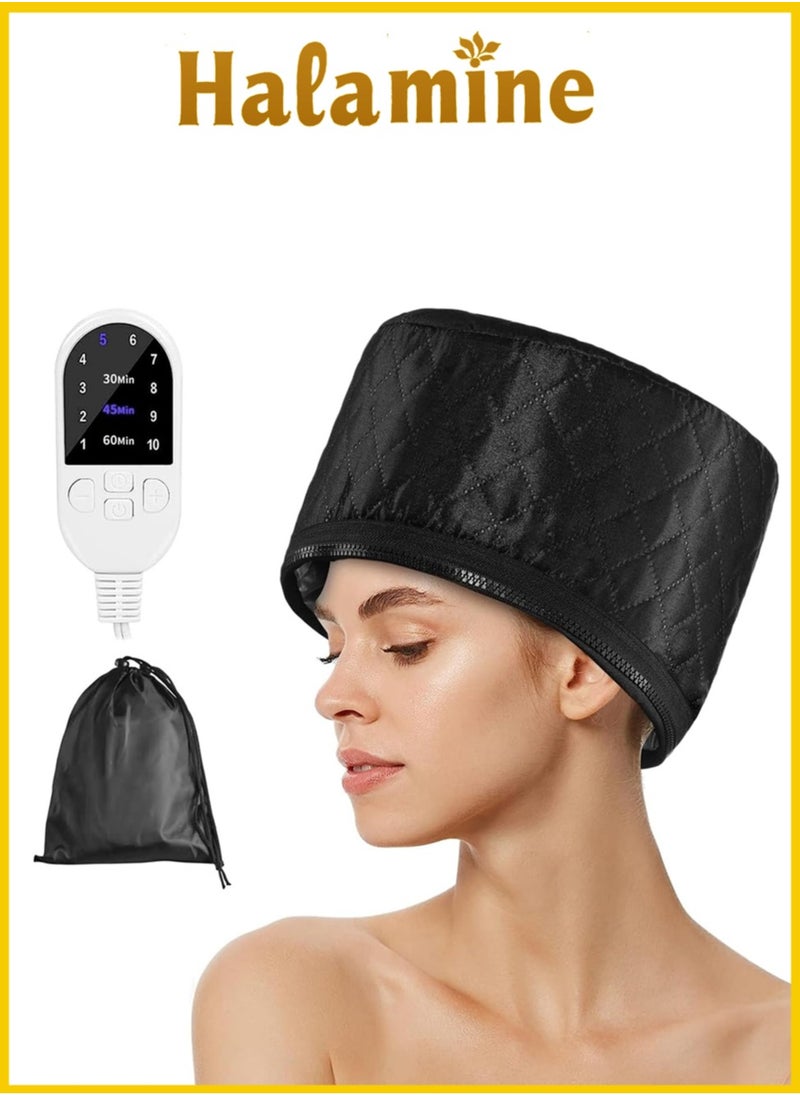 Halamine Hair Steamer, Heat Cap, Hair Drying Hoods Steamer for Deep Conditioning Hair Care with 10-Level Temperature Control,  Electric Thermal Cap, Black  - Image 1