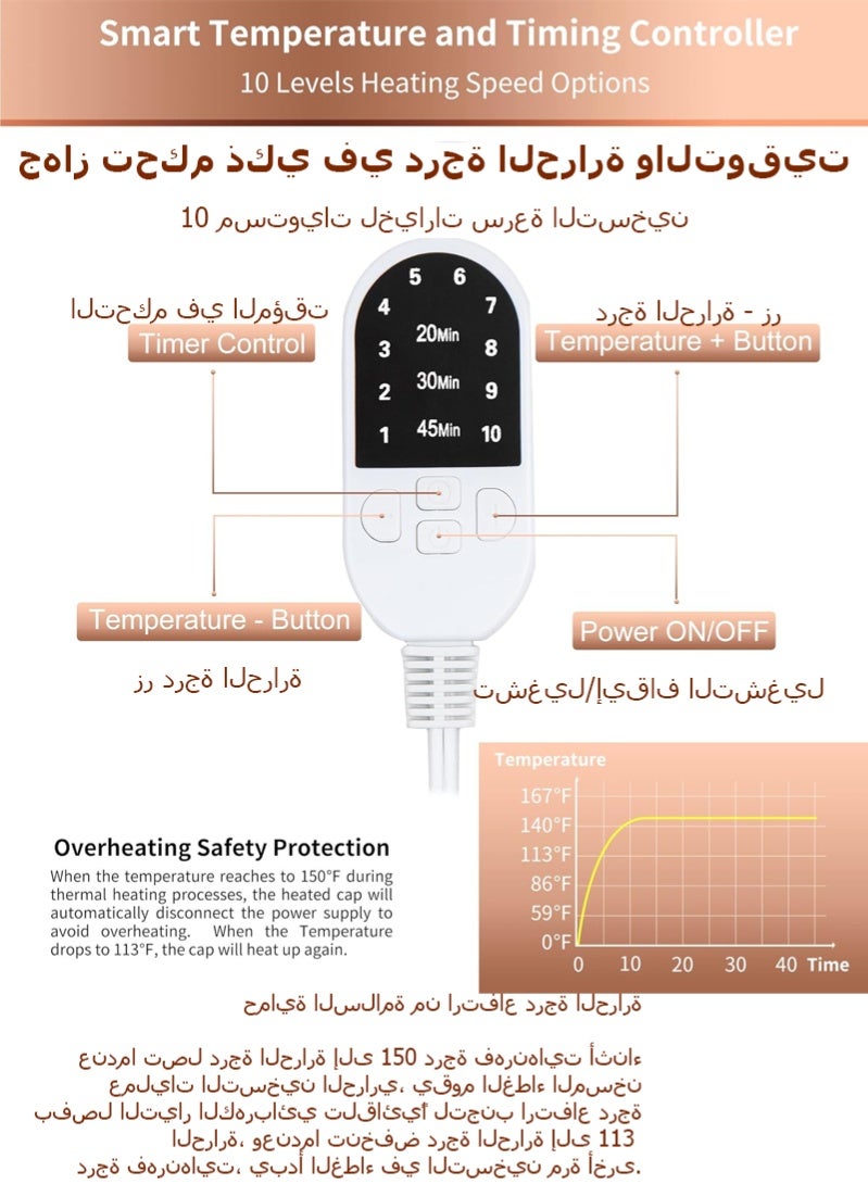 Halamine Hair Steamer, Heat Cap, Hair Drying Hoods Steamer for Deep Conditioning Hair Care with 10-Level Temperature Control,  Electric Thermal Cap, Black - Image 4