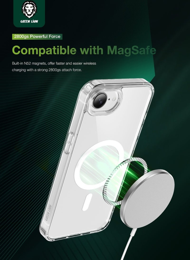 GREEN LION iPhone 16e Crystal Clear Case MagSafe Back Cover with  High-Grade Protection &  Optical Clarity /  Anti-yellowing /  Made with Strong N52 Magnets /  Scratch Resistant / Drop & Collision Protection - Transparent - Image 3