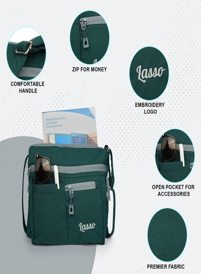 لاسو حقيبة كتف نسائية من لاسو® بحزام قابل للتعديل، أحدث حقيبة كتف أنيقة من البوليستر مناسبة للعمل، والاستخدام اليومي، والسفر، والجامعة | سعة 5 لترات و5 جيوب متعددة (4 بسحاب وجيب مفتوح واحد) - Image 4