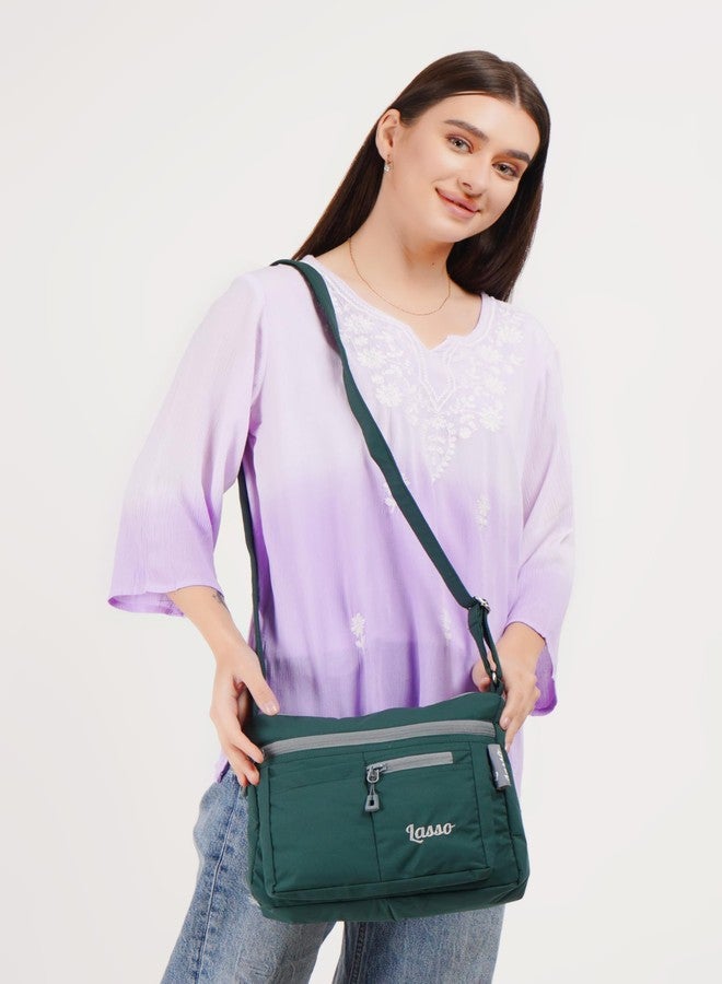 لاسو حقيبة كتف نسائية من لاسو® بحزام قابل للتعديل، أحدث حقيبة كتف أنيقة من البوليستر مناسبة للعمل، والاستخدام اليومي، والسفر، والجامعة | سعة 5 لترات و5 جيوب متعددة (4 بسحاب وجيب مفتوح واحد) - Image 2